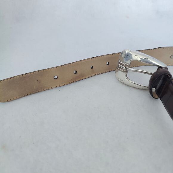 Fossil Women Large Brown Croc Embossed Cowhide Leather Belt 38" Silver buckle 96 - Picture 7 of 8